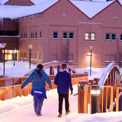 Students in front of Cayan Library