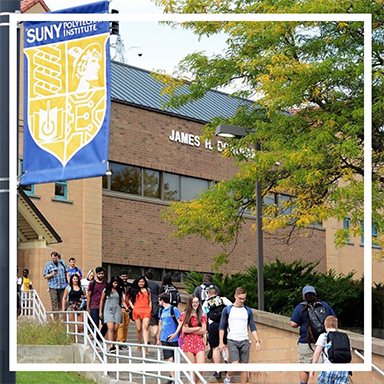 Students walking up stairs