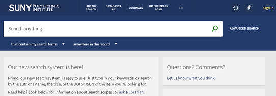 Search interface for the new library discovery system Primo VE