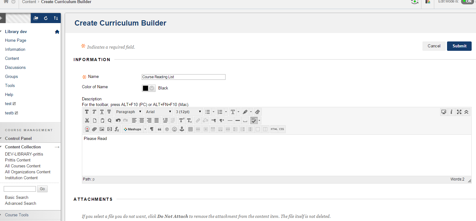 screen shot of curriculum builder step 2