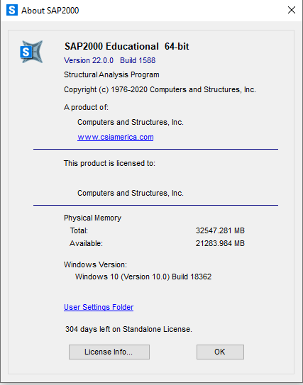 Screenshot of SAP 2000 installer window