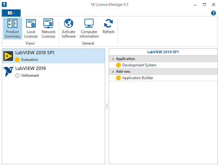 Screenshot of the National Instruments License Manager application