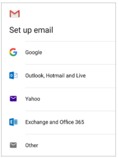 screenshot of the default mobile app email set up screen