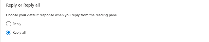 screenshot of the reply settings in Outlook
