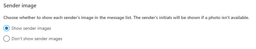 screenshot of the sender image settings in Outlook