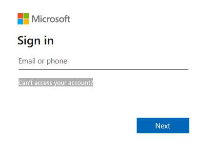 login screen