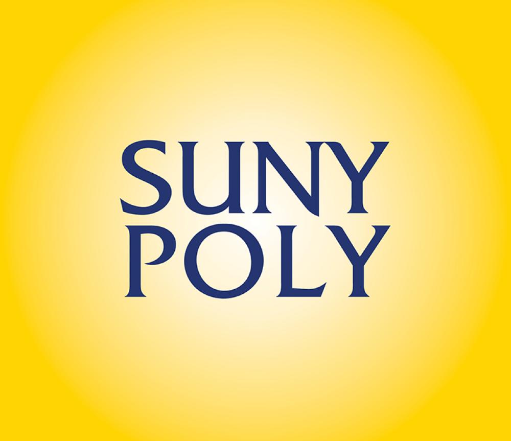 SUNY Poly in Navy font with gold background