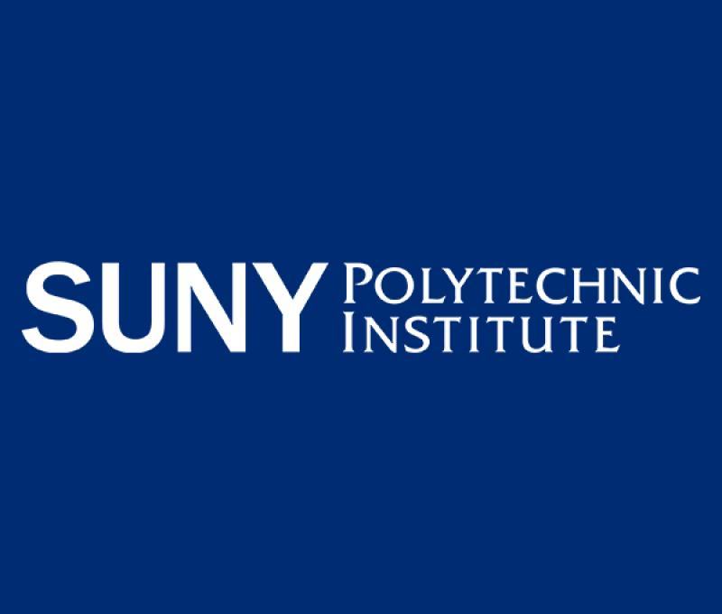 White SUNY Polytechnic Institute Logo on blue background