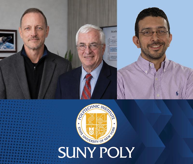 Drs. Edgell, Durgin and Henao with SUNY Poly seal below