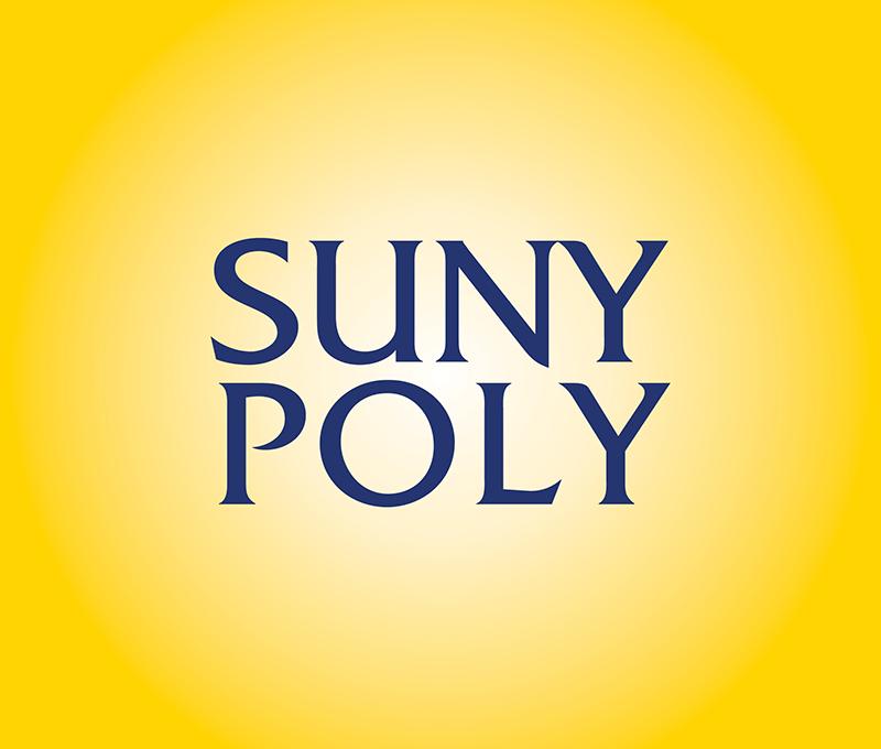 SUNY Poly in Navy font with gold background