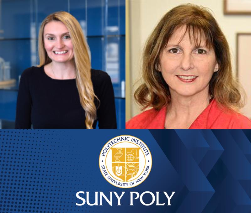 Katie Matt, Lisa Berardino and the SUNY Poly Seal